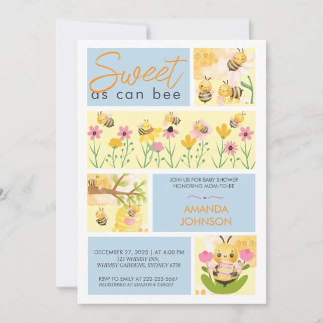 Invitación Acuarela Dulce como puede ser una ducha de bebé Cu (Anverso)