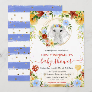 Invitación Acuarela Dulce Elefante de la Jungla Baby Shower