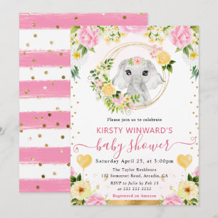 Invitación Acuarela Dulce Elefante de la Jungla Fiesta de Beb