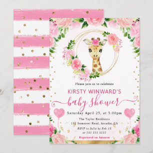 Invitación Acuarela Dulce Fiesta de Bebé Jirafa de la Jungla