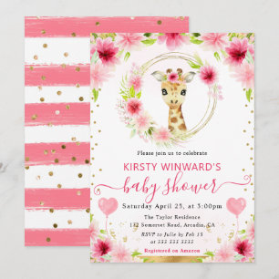 Invitación Acuarela Dulce Fiesta de Bebé Jirafa de la Jungla