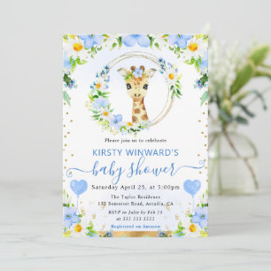 Invitación Acuarela Dulce Fiesta de Bebé Jirafa de la Jungla