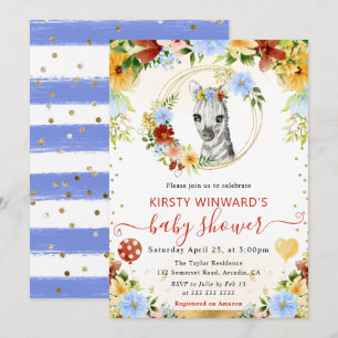 Invitación Acuarela Dulce Jungla Cebra Baby Shower