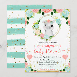 Invitación Acuarela Dulce Jungla Hipopótamo Baby Shower