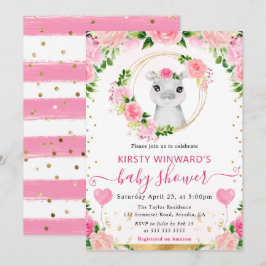 Invitación Acuarela Dulce Jungla Hipopótamo Baby Shower