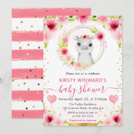 Invitación Acuarela Dulce Jungla Hipopótamo Baby Shower