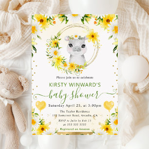 Invitación Acuarela Dulce Jungla Hipopótamo Baby Shower