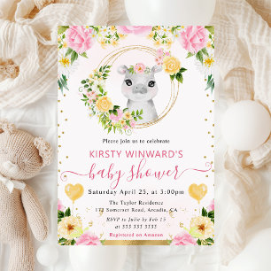 Invitación Acuarela Dulce Jungla Hipopótamo Baby Shower