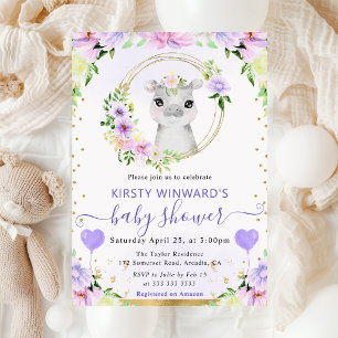 Invitación Acuarela Dulce Jungla Hipopótamo Baby Shower
