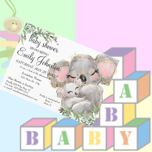 Invitación Acuarela dulce Koala Unisex Baby Shower