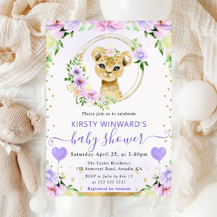 Invitación Acuarela Dulce León de la Jungla Baby Shower