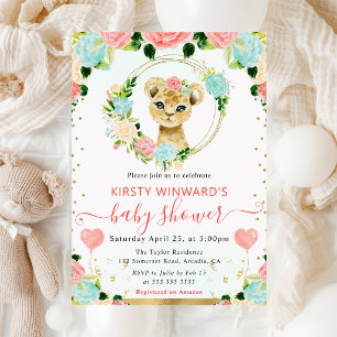 Invitación Acuarela Dulce León de la Jungla Baby Shower