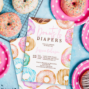 Invitación Acuarela dulce lindo donuts pañales ducha bebé