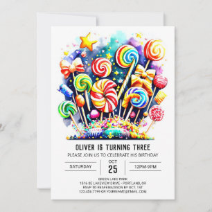 Invitación Acuarela dulce Lollipop Cumpleaños