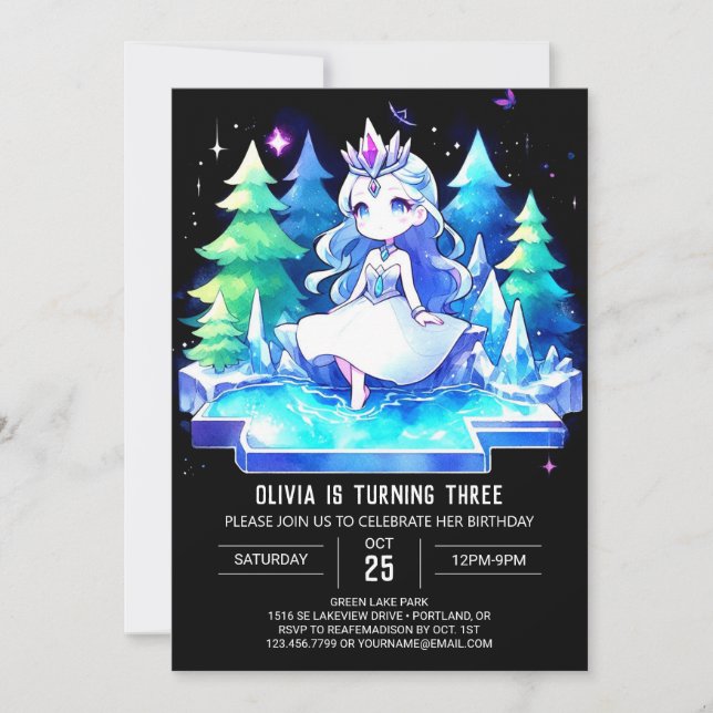 Invitación Acuarela Dulce Princesa Cumpleaños (Anverso)