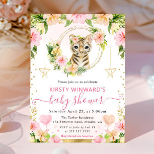 Invitación Acuarela Dulce Tiburón de la Jungla Rosa Fiesta de