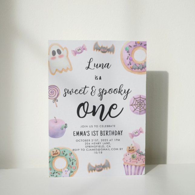 Invitación Acuarela Dulce y Fantasma Primer Cumpleaños (Subido por el creador)