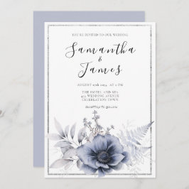 Invitación Acuarela Dusty Azul Bohemio Boda floral