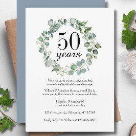 Invitación Acuarela Dusty Blue 50° Aniversario del Boda
