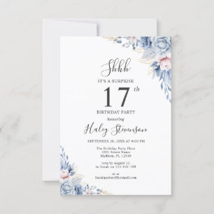 Invitación Acuarela Dusty Blue Boho Presupuesto 17 cumpleaños