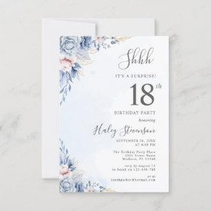 Invitación Acuarela Dusty Blue Boho Presupuesto 18 cumpleaños