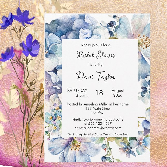 Invitación Acuarela Dusty Blue Floral Bridal Shower (Subido por el creador)