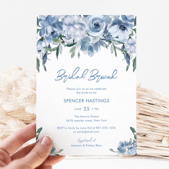 Invitación Acuarela Dusty Blue Floral Brunch Bridal Shower (Subido por el creador)