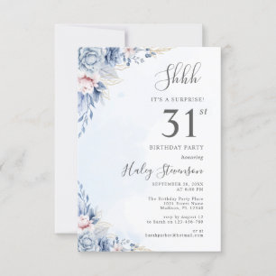 Invitación Acuarela Dusty Blue Surprise Fiesta de Cumpleaños 