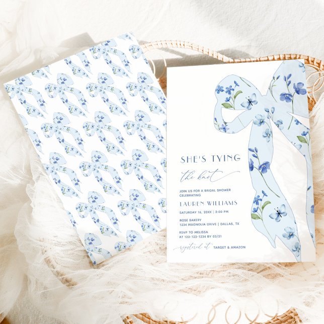 Invitación Acuarela Dusty Blue Tying Knot Bridal Shower (Subido por el creador)
