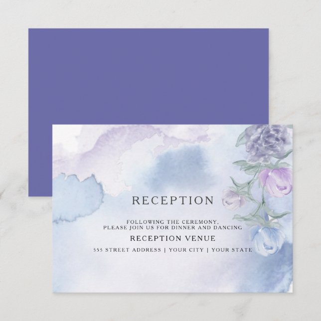 Invitación Acuarela Dusty Floral Azul (Anverso / Reverso)