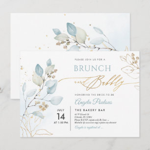 Invitación Acuarela Dusty Gum Azul Eucalyptus Brunch Bubbly