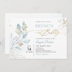 Invitación Acuarela Dusty Gum Azul Eucalyptus Brunch Bubbly