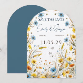Invitación Acuarela Elegancia Amarilla y Flora Azul cielo