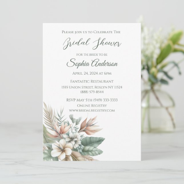 Invitación Acuarela Elegancia tropical- Ducha nupcial- (Anverso de pie)