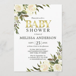 Invitación Acuarela elegante Baby Shower de marfil rosado