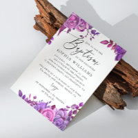 Acuarela elegante bautismo floral púrpura rosa