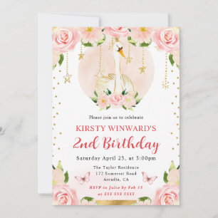 Invitación Acuarela Elegante Cisne Floral Cumpleaños