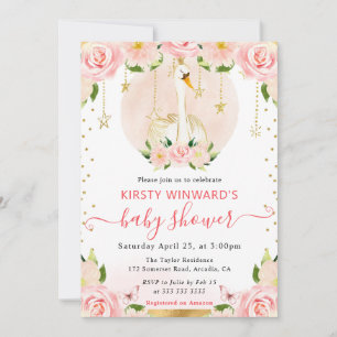 Invitación Acuarela Elegante Cisne Floral Shower de Bebé
