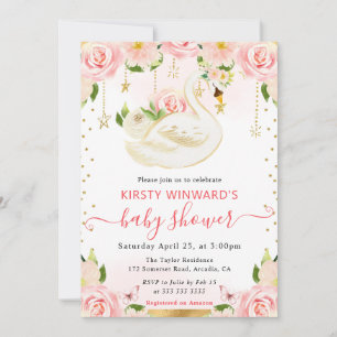 Invitación Acuarela Elegante Cisne Floral Shower de Bebé