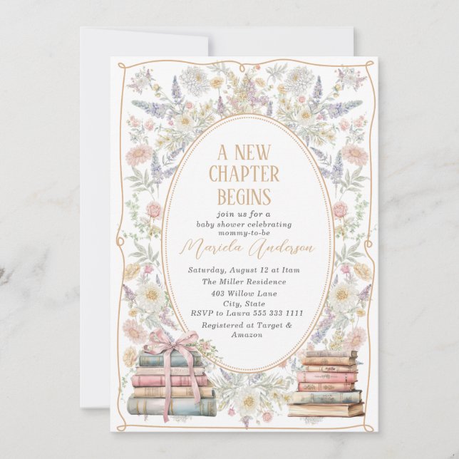 Invitación Acuarela elegante comienza un nuevo capítulo Flor  (Anverso)