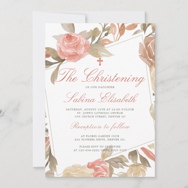 Invitación Acuarela Elegante Cristal Floral Rosa (Anverso)