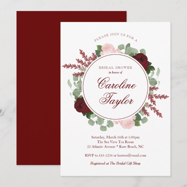 Invitación Acuarela elegante de la ducha nupcial floral de (Anverso / Reverso)