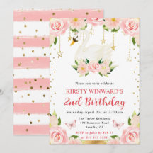 Acuarela Elegante Floral Cisne Cumpleaños