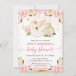 Invitación Acuarela Elegante Floral Cisne Shower de Bebé