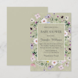 Invitación acuarela elegante flores silvestres verde bebé