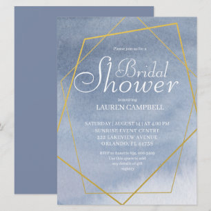 Invitación Acuarela elegante geométrica azul dorado polvorien