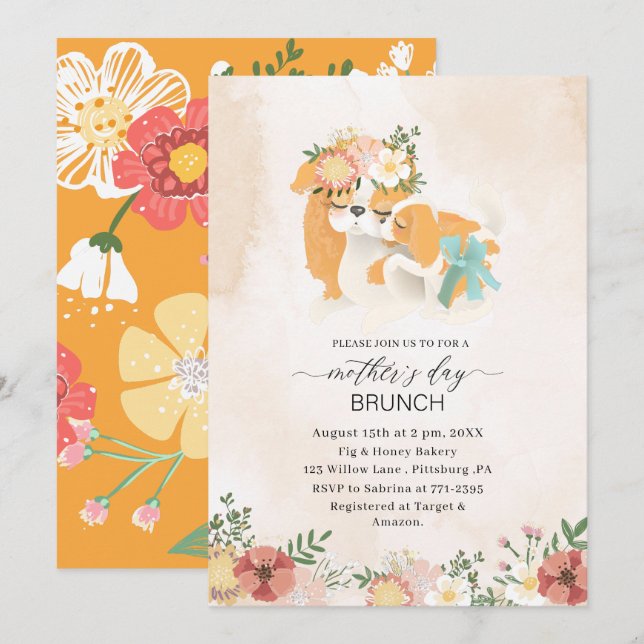 Invitación Acuarela Elegante Madre es brunch día bebé showe (Anverso / Reverso)