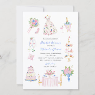 Invitación Acuarela Elegante mano dibujada rosa azul   Nupcia