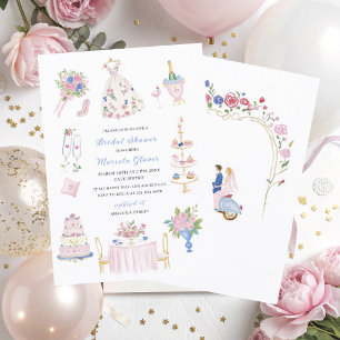 Invitación Acuarela Elegante mano dibujada rosa azul  S nupci