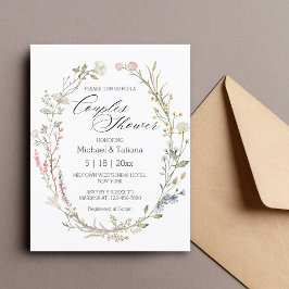 Invitación acuarela elegante parejas floridas ducha boda